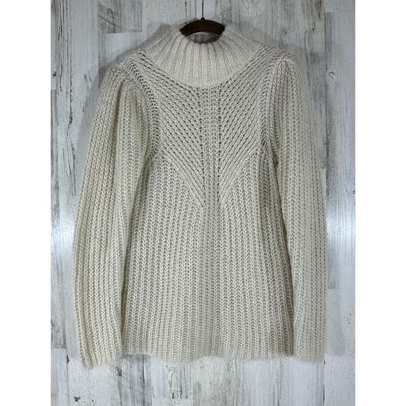 Express Sweater Size XXS Cream Ivory Fuzzy Soft Wool Alpaca Blend Mock Neck - Picture 1 of 9